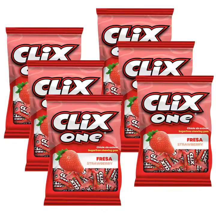 Pack 6 bolsas Clix One chicle con sabor a fresa bolsa 50g - 1