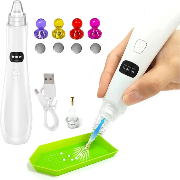 Bolígrafos eléctricos para pintar con diamantes con bomba de vacío: 3 modos de succión ajustables y recargables. Incluye 4 accesorios para localizar diamantes y 2 puntas de repuesto. Kit de herramientas para recoger arte DIY más rápido. - 1