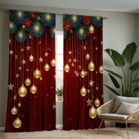 Cortina De Navidad Roja Con Encaje 2 Piezas Decoración De Hogar Estilo Pastoral Para Sala Y Dormitorio Translúcida De Poliéster - details 7