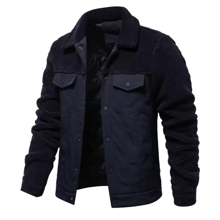 Chaqueta de retales para hombre, chaqueta informal de lana de cordero de alta calidad, talla europea, otoño e invierno, 2024 - 1