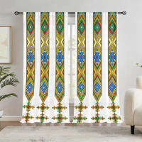 Cortinas Modernas De Lujo Eritrea/Etiopía 2024 Diseño Saba Y Telet Cortina Con Gancho Para Sala De Estar 2 Piezas Translúcida 40%-60% - details 0