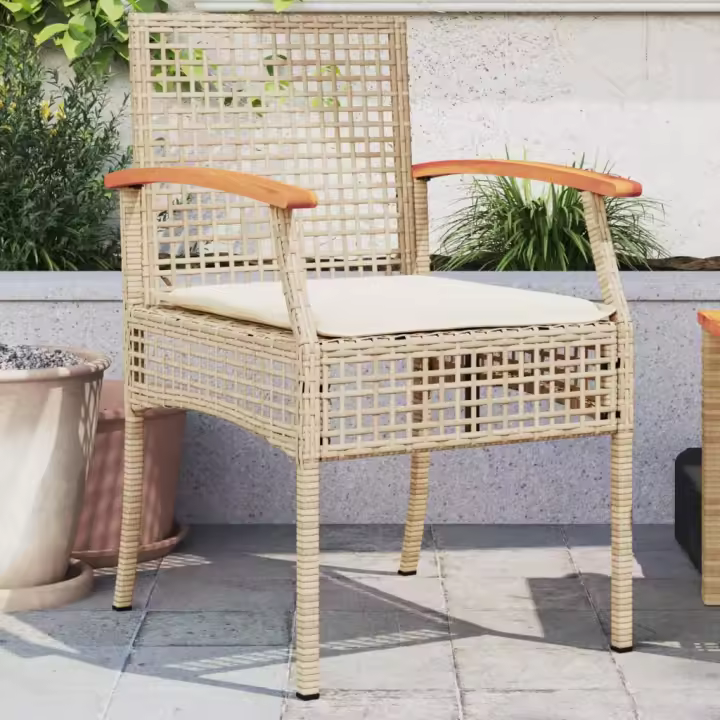 vidaXL Sillas de jardín con cojín 2 uds ratán PE beige y madera acacia - 1