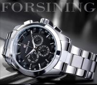 Reloj Mecánico Forsining Para Hombre Estilo Negocios Dial Negro Con Calendario Y Punteros Luminosos Acero Inoxidable Resistente Al Agua - details 0