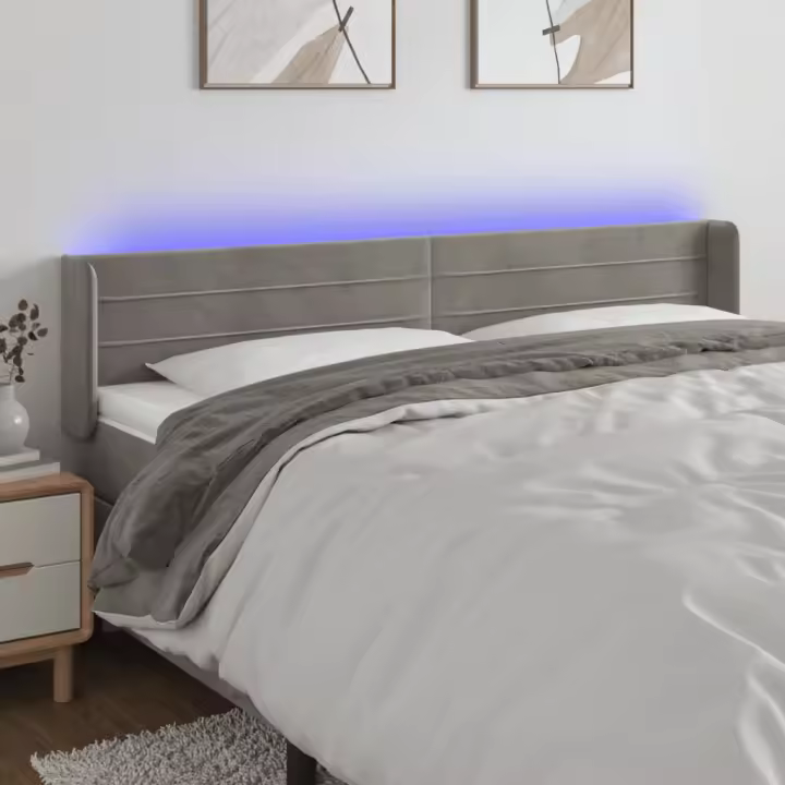 vidaXL Cabecero con LED de terciopelo gris claro 163x16x78/88 cm - 1