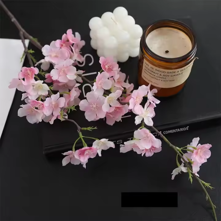 1PC Decoración De Habitación Con Flores Artificiales De Cerezo Rosa Y Blanca Para Bodas Y Decoración Del Hogar Estilo Silken - 1