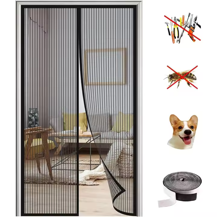 Mosquitera Puerta Magnetica, Adsorción Magnética Plegable Anti Mosquito Insecto Mosquitera, para Puertas de Salón Balcón Corredor.-Black A||70x200cm - 1