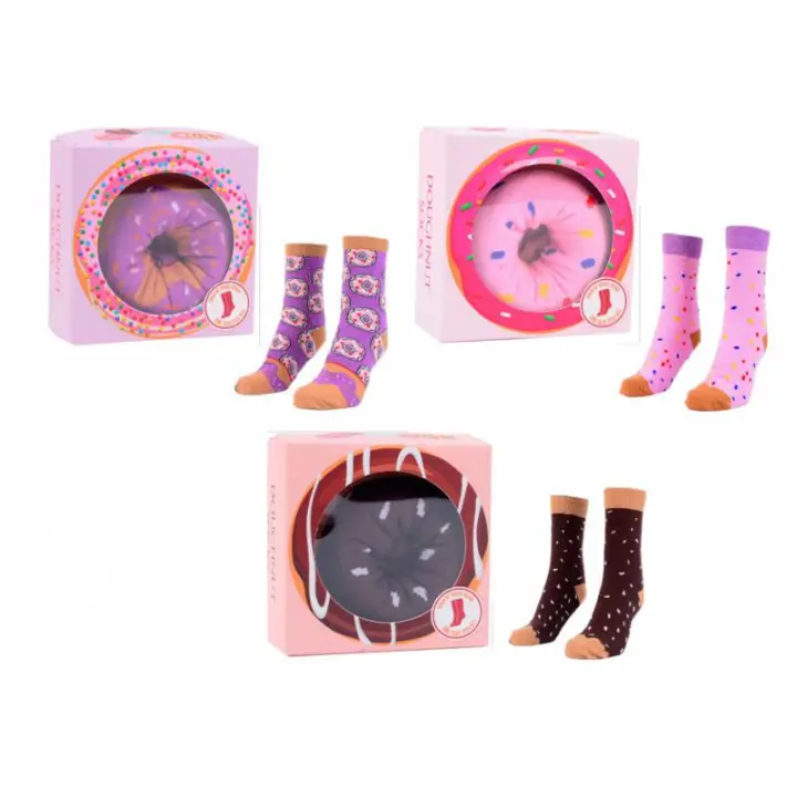 Lote de 12 Pares de Calcetines Donuts en Caja Regalo - Originales Calcetines Detalles, regalos y recuerdos de Bodas, Boda, Comuniones, Cumpleaños, Navidades - 1