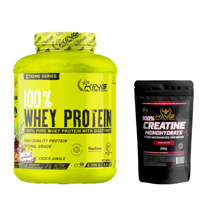 Proteína Whey 2KG Choco Jungle con topping King Nutrition Xtreme – Con Promiko® y Enzimas Digestivas Digezyme®  Endulzada con Sucralosa  Sin Azúcares Añadidos + Creatina 200g King - 1