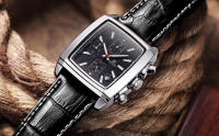 Reloj De Cuarzo Para Hombre Megir Con Correa De Cuero Y Dial Rectangular Cronógrafo Azul Estilo Casual Resistentes Al Agua - details 10