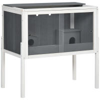 PawHut Jaula para Hámster de Madera 82x45x81 cm Casa para Roedores con 2 Puertas de Acrílico Estante Extraíble 2 Casitas para Animales Pequeños Gris Oscuro - details 0