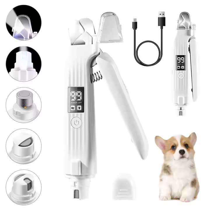 Tijeras De Uñas Para Mascotas Con Luz LED Recargable Por USB Y Pantalla Alimentada Con Batería De Litio De Alta Potencia Silenciosa Para Perros - 1
