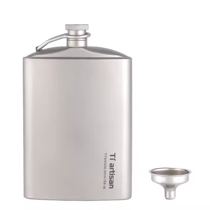 Tiartisan Botella De Titanio Portátil 200ml/260ml Con Gorro Para Camping Y Senderismo Contenedor De Vino Y Whiskey - 1