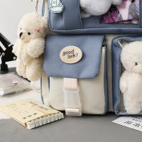 Mochila Kawaii Para Mujer 5pcs Estilo Coreano Lindo Para Estudiantes Niñas Sets De Mochilas Escolares De Lona Con Cierre De Cremallera - details 3