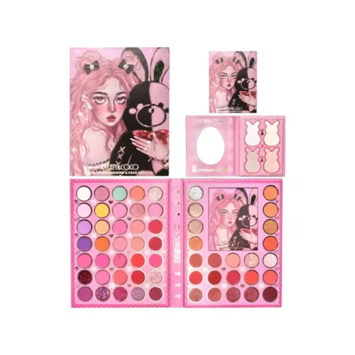 Kevin & Coco - Paleta combinada de Kevin & Coco de 62 tonos – Sombras de ojos y polvos faciales en un solo estuche – Paleta de rostro extraible – Acabados mate, shimmer y glitter – Ideal para todo tipo de looksaña - 1