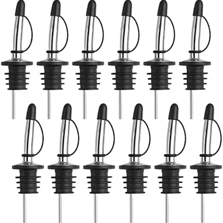 12 Pack Tapones De Vino De Acero Inoxidable Dispensador De Aceite De Oliva Tapa Antipolvo Para Botellas De Licor Y Alcohol - 1