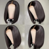 Peluca Bob Corta T Part Frontal De Encaje Brasileña Remy Para Mujeres Negras Pre Escobillada Capa Promedio Textura Larga - details 1