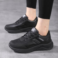 Zapatillas De Correr Para Mujer 2024 Cuero Ligero Y Cómodo Negras Antideslizantes Zapatillas Casuales Con Cordones Para Deporte Al Aire Libre - details 3