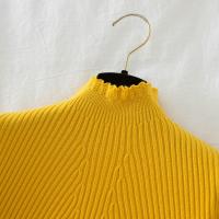 Suéter De Mujer Con Volantes Y Cuello Bajo Largo Manga Larga Tejido Básico Solido Rayado Para Otoño Invierno Top Casual - details 29