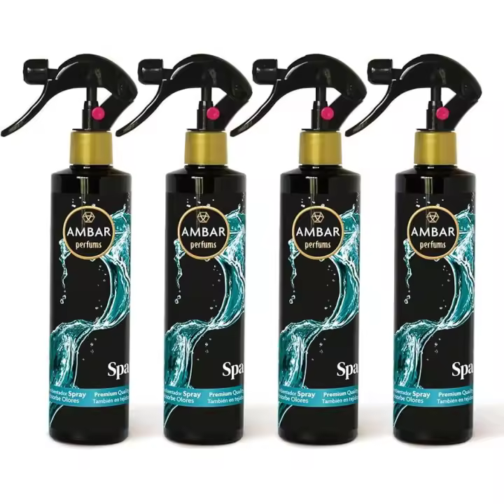Ambar Perfums - Ambientador Spray Absorbe Olores Spa Especial Tejidos, ¡No mancha! Pack de 4 uds de 280 ml. - 1