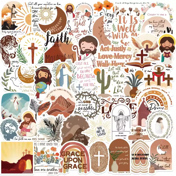 50pcs Etiquetas Adhesivas Biblia Proverbios Jesús Cristo Religión Para Laptop Maleta Motocicleta Navidad Durable Impermeable - 1