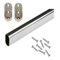 AZERO - Kit barra de armario ovalada - Incluye Soportes y Tornillos - Resistente al Desgaste y la Oxidación - Recortable - 80 kg de Resistencia - Material acero - Disponible en varias medidas - details 0