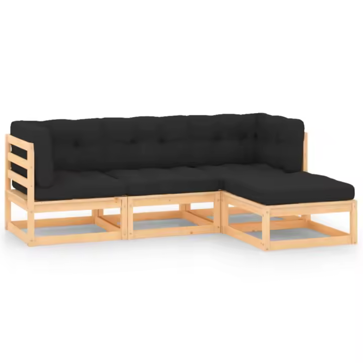 vidaXL Juego de muebles de jardín 4 pzas y cojines madera maciza pino - 1
