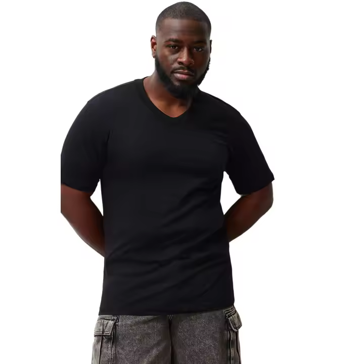 Trendyol Large Size Black Slim/Narrow Cut V-Neck 100% Cotton Comfortable T-Shirt Tmnss24Bf00043 - 1
