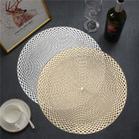 Juego De Tapetes Redondos Para Mesa De Restaurante PVC Hojas Vacías 38cm Anti-calor Con Patrón De Tejido Dorado Y Plateado Para Decoración Clásica De La Mesa - details 0
