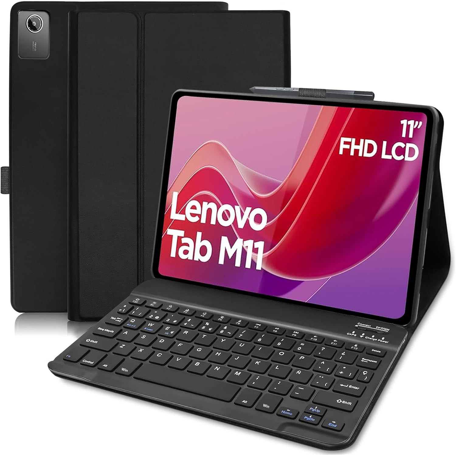 FGNS Funda con Teclado para Lenovo Tab M11 11" 2024(TB330FU/TB330XU), Español Ñ Teclado Bluetooth Inalámbrico Desmontable con Funda Protectora Delgada para Tablet Lenovo Tab M11 11 Pulgadas 2024(TB330FU/TB330XU),
