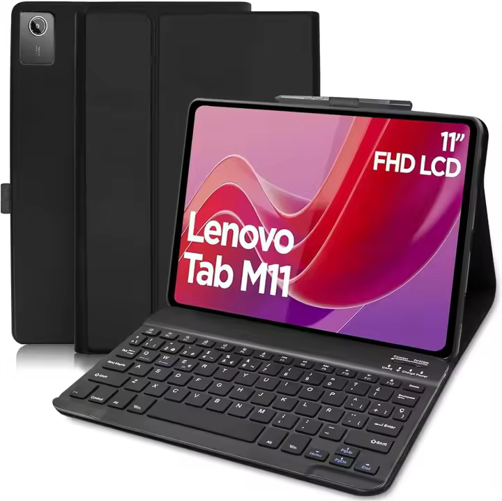 FGNS Funda con Teclado para Lenovo Tab M11 11" 2024(TB330FU/TB330XU), Español Ñ Teclado Bluetooth Inalámbrico Desmontable con Funda Protectora Delgada para Tablet Lenovo Tab M11 11 Pulgadas 2024(TB330FU/TB330XU), - 1