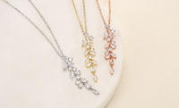 Collar Pendentivo De Hoja Con Borla AAA Cubic Zirconia Clásico Para Mujer Joyería Elegante Para Boda Y Fiestas Accesorios De Moda - details 0