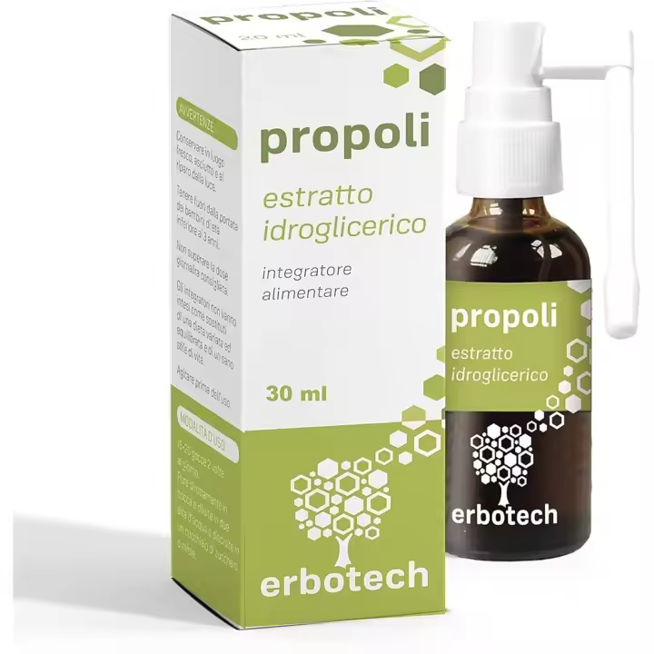 Erbotech, Extracto de Propóleo, Propóleos Spray, 30ml, Propósito 100% Puro y Natural, Sin Alcohol, Tinta Madre, Remedio Natural para Dolor de Garganta y Tos, ideal para Vegetarianos, Hecho en Italia - 1