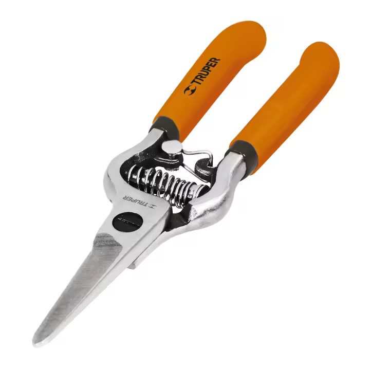 Tijera Truper de Recolección Forjada en Acero - 15 Cm | Cuchilla Recta - Mangos Antideslizantes - 1