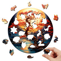 Puzzle De Madera Con Diseño De Árbol De Otoño Y Formas Animales Irregulares Caja De Regalo Delicada Para San Valentín Y Navidad Regalo Adulto Para Desestresarse - details 1