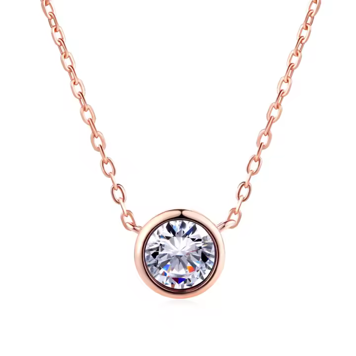 Collar Colgante Redondo De 1 Carrat De Circonita Cubica Para Mujer Color Rosa Oro Colorido Cristal Cadena En El Cuello Joyería - 1