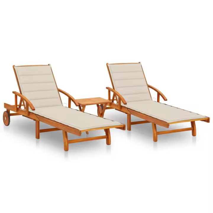 Madera de Acacia Tumbonas con Mesa y cepillos 2 UDS - 1