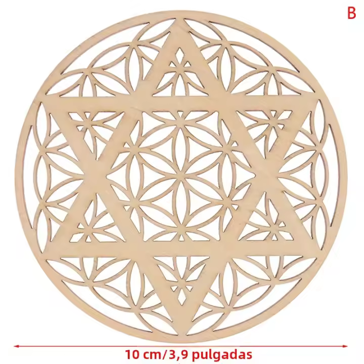 1PC Flor De La Vida Chakra Madera Redonda Borde Carved Coaster Para Conjunto De Piedras Y Cristales Decoración De Casa Y Cocina DIY - 1