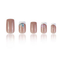 24pcs/set Uñas Postizas Cortas De Acrílico Estilo Francés Con Diseño De Flores Y Mariposas Para La Temporada De Primavera Y Verano Artículos De Belleza Para Uñas - details 46