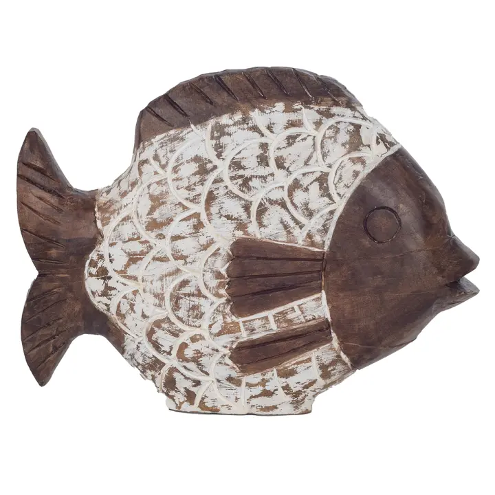 CAPRILO REGALOS & DECORACIÓN Figura Decorativa de Madera "Pez con Escamas". Adornos y Esculturas. Decoración Hogar Marinera. Regalos Originales. 33 x 6,50 x 23 cm - 1