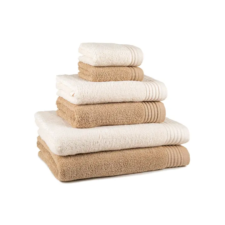 CASTMA GARANTIA DE ALTA CALIDAD - Juego de 6 Toallas de Algodón Zero Twist 400grs/m2 para Lavabo y Ducha en Colores Beige y Natural - 1