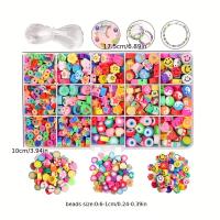 Set De Abalorios De Arcilla Polimérica 15Celdas Con Espaciadores De Frutas Y Caras Sonrientes Hilo Elástico Bundle De Caja - details 1