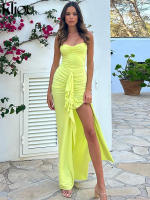 Vestido Maxi Sin Mangas Para Mujer Kliou Estilo Bandage Con Aros Y Rotura Lateral Silueta Corporal Corto De Calle Polyester Spandex - details 9