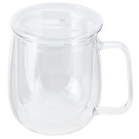 Taza de té de doble capa de 300 ml, taza de café transparente con asa y tapa para bebidas de cerveza - details 1