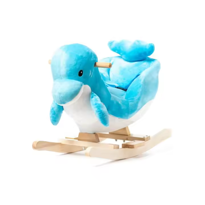 Caballito Balancín Delfín, Balancín de peluche y Madera en Forma de delfín azul y blanco para Niños: Juguete tradicional, Seguro y Duradero, Ideal para Desarrollo de la Coordinación y Equilibrio en niños pequeños - 1