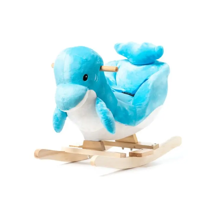 Caballito Balancín Delfín, Balancín de peluche y Madera en Forma de delfín azul y blanco para Niños: Juguete tradicional, Seguro y Duradero, Ideal para Desarrollo de la Coordinación y Equilibrio en niños pequeños - 1
