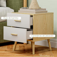 HOMCOM Mesitas de Noche de 2 Piezas Mesillas de Noche para Dormitorio con Cajones y Asas de Bambú Mesas Auxiliares para Salón Roble - details 2