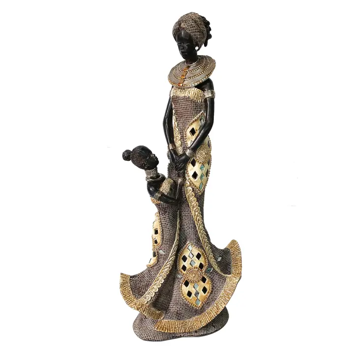 CAPRILO REGALOS & DECORACIÓN Figura Decorativa Étnica de Resina "Africana con Niña". Adornos y Esculturas. Regalos Originales. Decoración Hogar. 16 x 9 x 37 cm. - 1