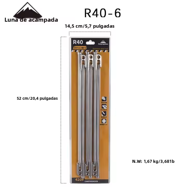 Campingmoon 6pcs Palos De Tenda De Acero De Alta Resistencia Con Gancho Y Agujero Para Camping Al Aire Libre Y Viajes - 1
