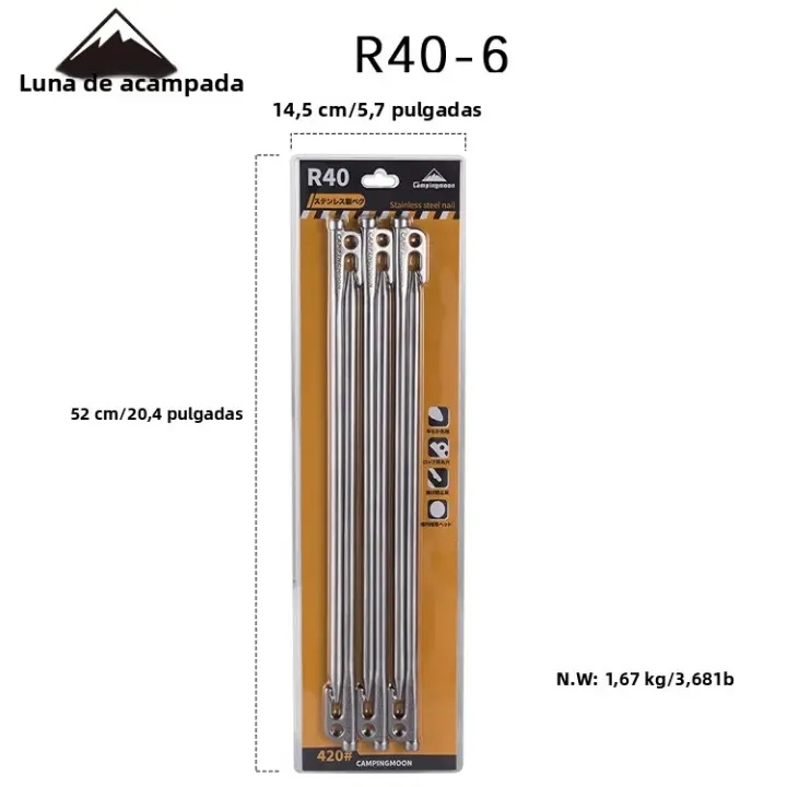 Campingmoon 6pcs Palos De Tenda De Acero De Alta Resistencia Con Gancho Y Agujero Para Camping Al Aire Libre Y Viajes - 1