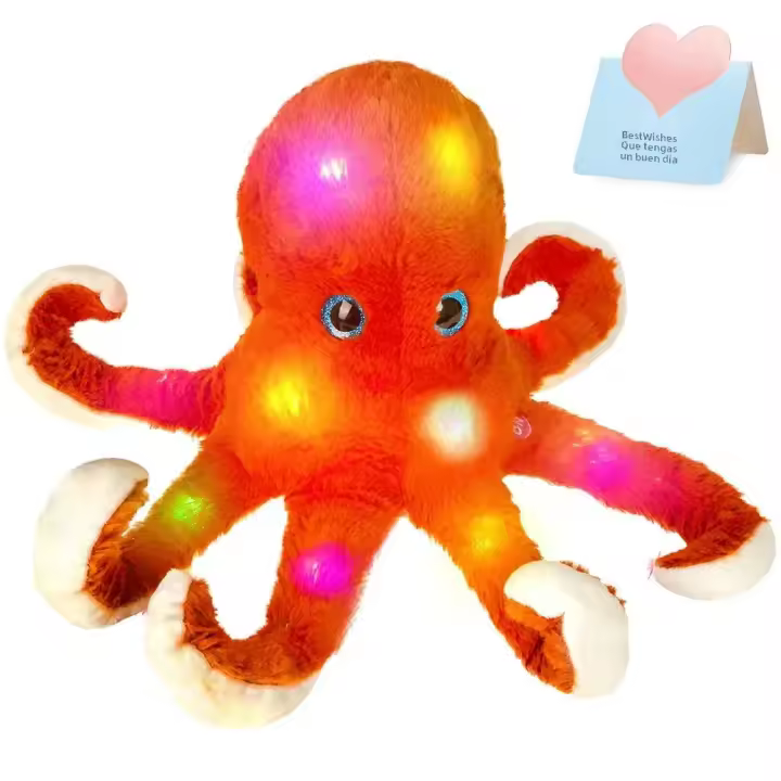 Muñeco De Tela Suave De Octopus Rojo De 45cm Con LED Luz Luminosa Regalo Musical Para Niños Almohada Suave De Animales Brillante Para Cumpleaños - 1